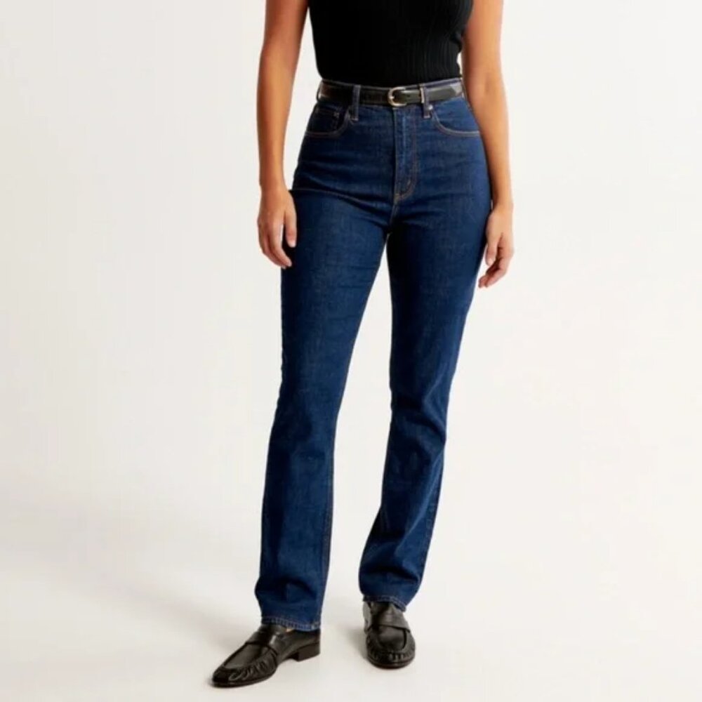 Abercrombie Curve Love The 90s Ultra High Rise Straight Jeans Dark Wash